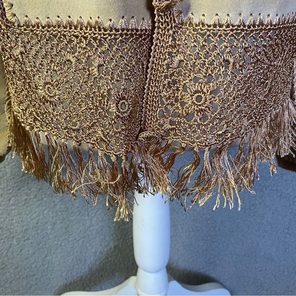 Lisa Intl Vintage Suede Jacket Woman’s L Large Crochet Tan Brown - Picture 10 of 13